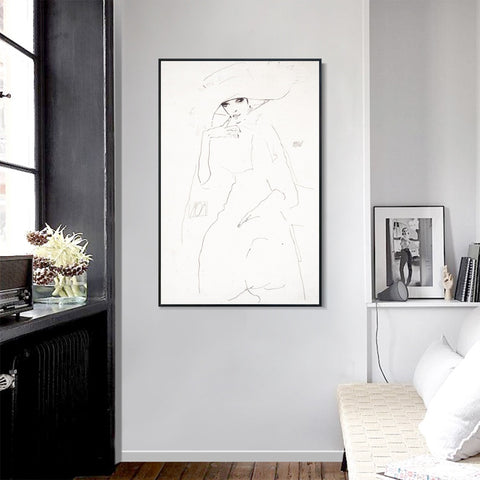 INVIN ART Framed Canvas Giclee Print Woman with hat by Egon Schiele Wall Art Living Room Home Office Decorations