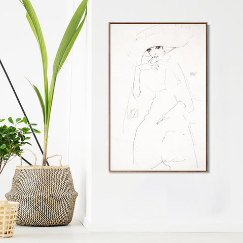 INVIN ART Framed Canvas Giclee Print Woman with hat by Egon Schiele Wall Art Living Room Home Office Decorations