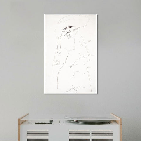 INVIN ART Framed Canvas Giclee Print Woman with hat by Egon Schiele Wall Art Living Room Home Office Decorations
