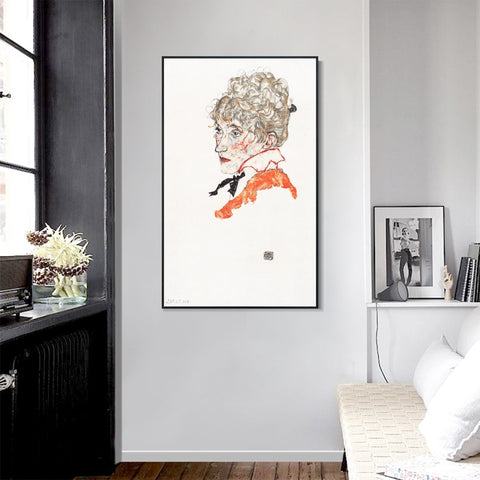 INVIN ART Framed Canvas Giclee Print Woman#70 by Egon Schiele Wall Art Living Room Home Office Decorations