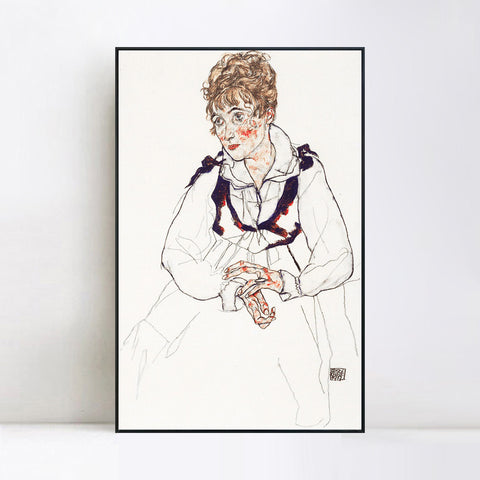 INVIN ART Framed Canvas Giclee Print Woman in white dress by Egon Schiele Wall Art Living Room Home Office Decorations