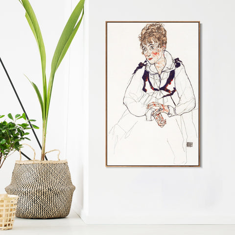 INVIN ART Framed Canvas Giclee Print Woman in white dress by Egon Schiele Wall Art Living Room Home Office Decorations