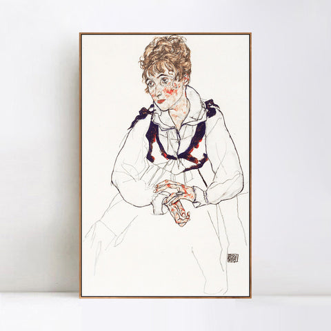 INVIN ART Framed Canvas Giclee Print Woman in white dress by Egon Schiele Wall Art Living Room Home Office Decorations