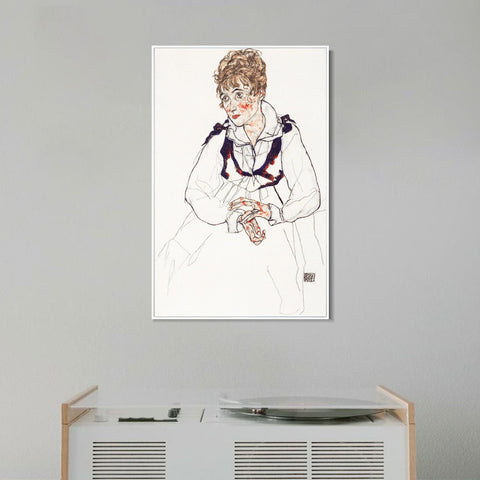 INVIN ART Framed Canvas Giclee Print Woman in white dress by Egon Schiele Wall Art Living Room Home Office Decorations