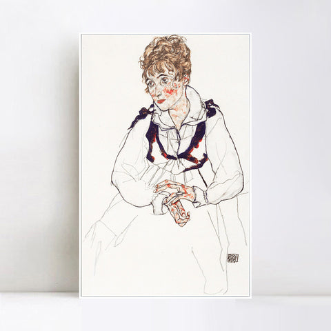 INVIN ART Framed Canvas Giclee Print Woman in white dress by Egon Schiele Wall Art Living Room Home Office Decorations