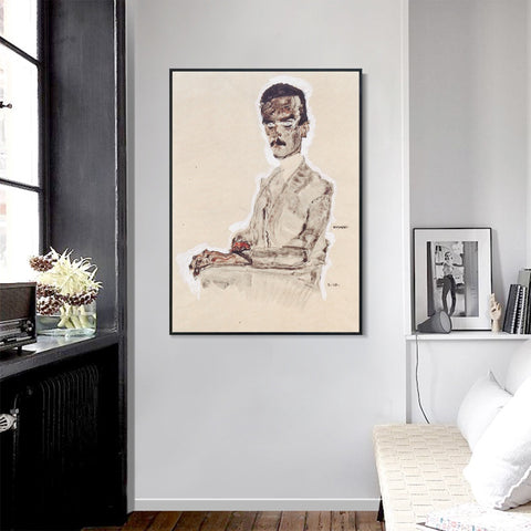 INVIN ART Framed Canvas Giclee Print Man#72 by Egon Schiele Wall Art Living Room Home Office Decorations