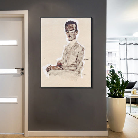 INVIN ART Framed Canvas Giclee Print Man#72 by Egon Schiele Wall Art Living Room Home Office Decorations
