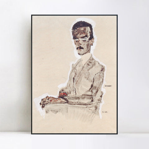 INVIN ART Framed Canvas Giclee Print Man#72 by Egon Schiele Wall Art Living Room Home Office Decorations