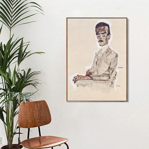 INVIN ART Framed Canvas Giclee Print Man#72 by Egon Schiele Wall Art Living Room Home Office Decorations