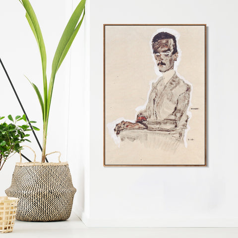 INVIN ART Framed Canvas Giclee Print Man#72 by Egon Schiele Wall Art Living Room Home Office Decorations