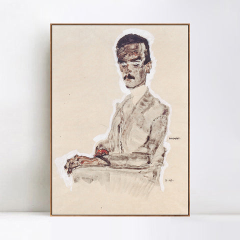 INVIN ART Framed Canvas Giclee Print Man#72 by Egon Schiele Wall Art Living Room Home Office Decorations