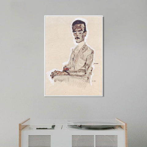 INVIN ART Framed Canvas Giclee Print Man#72 by Egon Schiele Wall Art Living Room Home Office Decorations