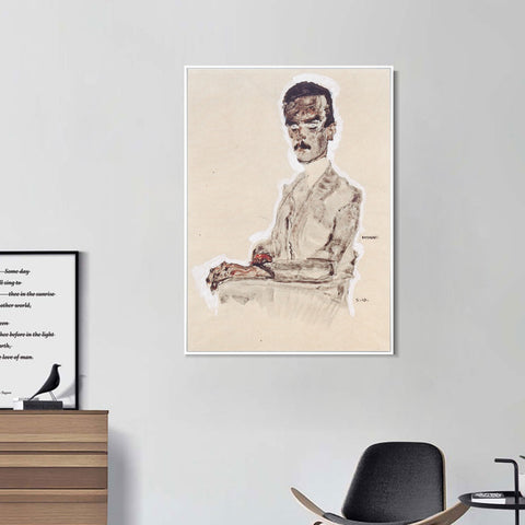 INVIN ART Framed Canvas Giclee Print Man#72 by Egon Schiele Wall Art Living Room Home Office Decorations