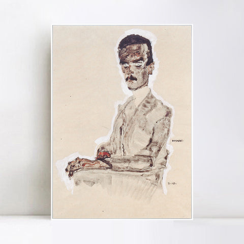 INVIN ART Framed Canvas Giclee Print Man#72 by Egon Schiele Wall Art Living Room Home Office Decorations