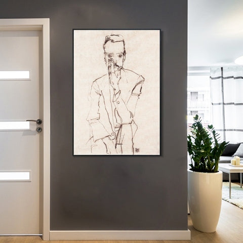 INVIN ART Framed Canvas Giclee Print Man#73 by Egon Schiele Wall Art Living Room Home Office Decorations