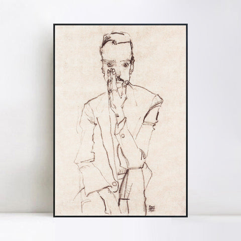 INVIN ART Framed Canvas Giclee Print Man#73 by Egon Schiele Wall Art Living Room Home Office Decorations