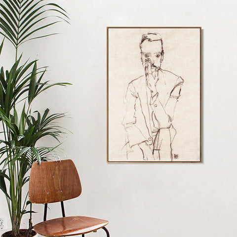 INVIN ART Framed Canvas Giclee Print Man#73 by Egon Schiele Wall Art Living Room Home Office Decorations