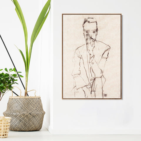 INVIN ART Framed Canvas Giclee Print Man#73 by Egon Schiele Wall Art Living Room Home Office Decorations