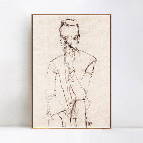 INVIN ART Framed Canvas Giclee Print Man#73 by Egon Schiele Wall Art Living Room Home Office Decorations