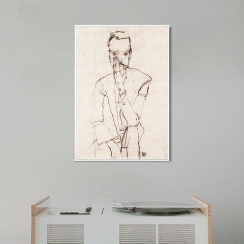 INVIN ART Framed Canvas Giclee Print Man#73 by Egon Schiele Wall Art Living Room Home Office Decorations