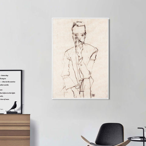 INVIN ART Framed Canvas Giclee Print Man#73 by Egon Schiele Wall Art Living Room Home Office Decorations