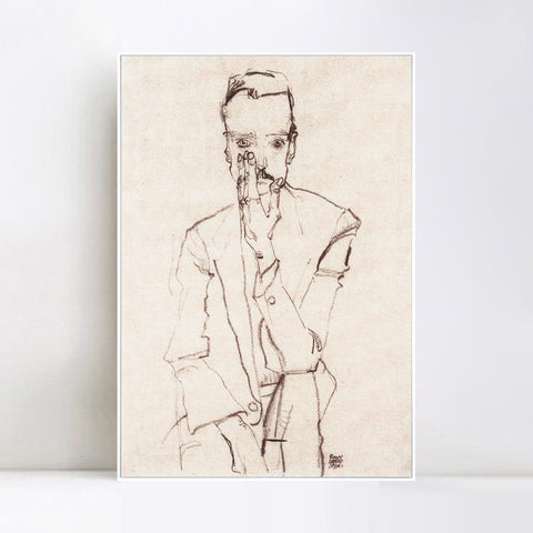 INVIN ART Framed Canvas Giclee Print Man#73 by Egon Schiele Wall Art Living Room Home Office Decorations