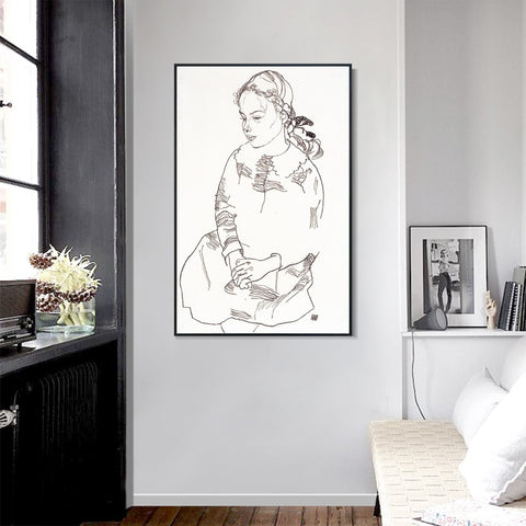 INVIN ART Framed Canvas Giclee Print Woman#74 by Egon Schiele Wall Art Living Room Home Office Decorations