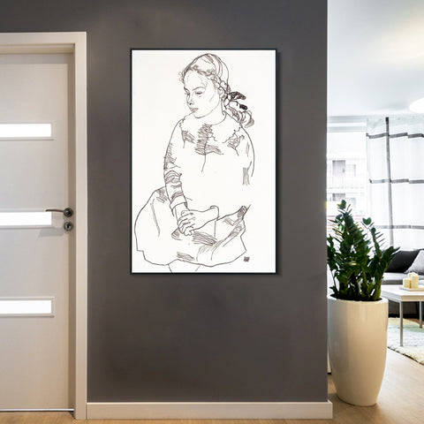 INVIN ART Framed Canvas Giclee Print Woman#74 by Egon Schiele Wall Art Living Room Home Office Decorations