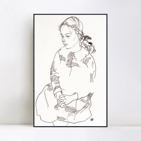 INVIN ART Framed Canvas Giclee Print Woman#74 by Egon Schiele Wall Art Living Room Home Office Decorations