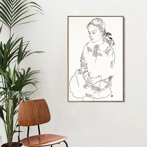 INVIN ART Framed Canvas Giclee Print Woman#74 by Egon Schiele Wall Art Living Room Home Office Decorations