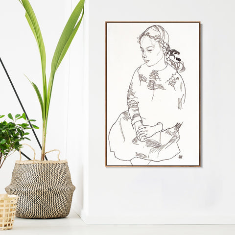 INVIN ART Framed Canvas Giclee Print Woman#74 by Egon Schiele Wall Art Living Room Home Office Decorations