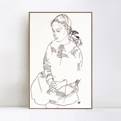 INVIN ART Framed Canvas Giclee Print Woman#74 by Egon Schiele Wall Art Living Room Home Office Decorations