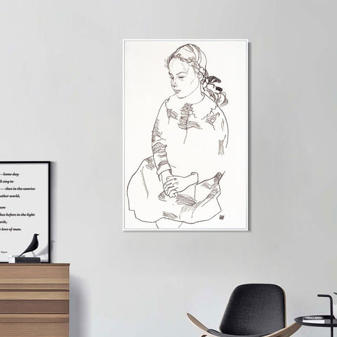 INVIN ART Framed Canvas Giclee Print Woman#74 by Egon Schiele Wall Art Living Room Home Office Decorations