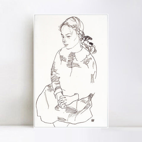 INVIN ART Framed Canvas Giclee Print Woman#74 by Egon Schiele Wall Art Living Room Home Office Decorations