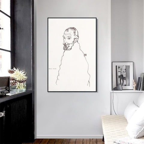 INVIN ART Framed Canvas Giclee Print Man#75 by Egon Schiele Wall Art Living Room Home Office Decorations