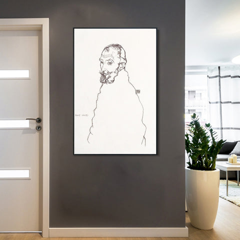 INVIN ART Framed Canvas Giclee Print Man#75 by Egon Schiele Wall Art Living Room Home Office Decorations