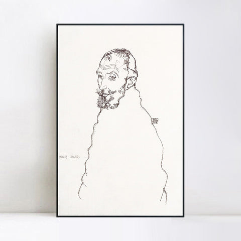 INVIN ART Framed Canvas Giclee Print Man#75 by Egon Schiele Wall Art Living Room Home Office Decorations