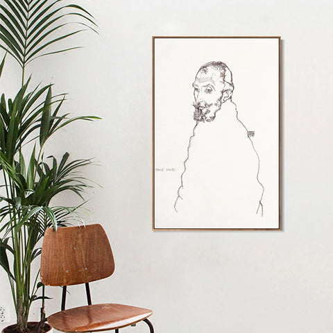INVIN ART Framed Canvas Giclee Print Man#75 by Egon Schiele Wall Art Living Room Home Office Decorations