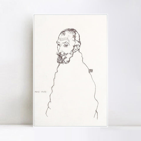 INVIN ART Framed Canvas Giclee Print Man#75 by Egon Schiele Wall Art Living Room Home Office Decorations