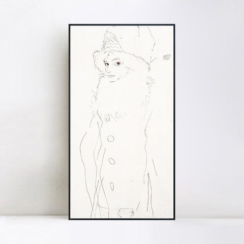 INVIN ART Framed Canvas Giclee Print woman with hat#76 by Egon Schiele Wall Art Living Room Home Office Decorations