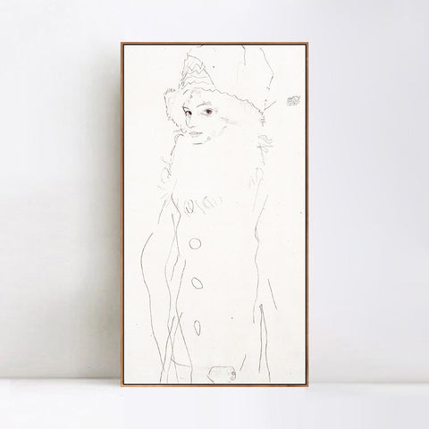 INVIN ART Framed Canvas Giclee Print woman with hat#76 by Egon Schiele Wall Art Living Room Home Office Decorations