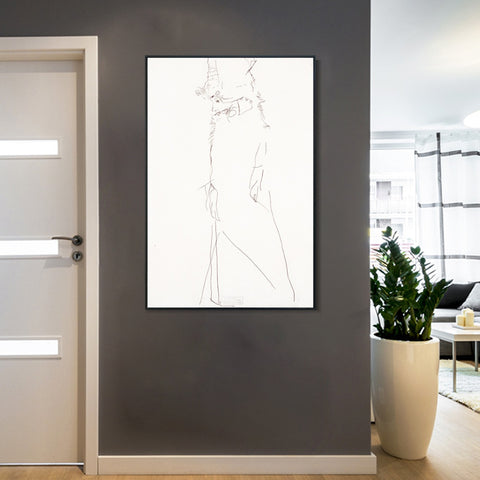 INVIN ART Framed Canvas Giclee Print woman with hat#77 by Egon Schiele Wall Art Living Room Home Office Decorations