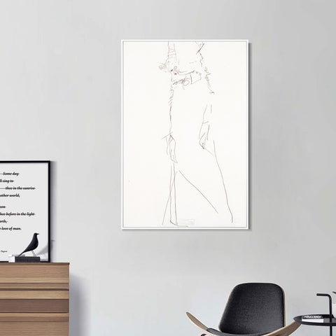 INVIN ART Framed Canvas Giclee Print woman with hat#77 by Egon Schiele Wall Art Living Room Home Office Decorations