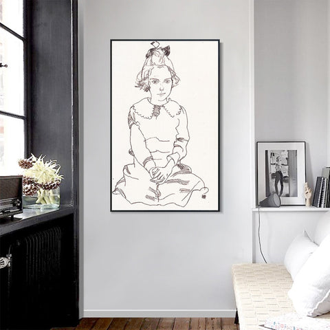 INVIN ART Framed Canvas Giclee Print Woman#78 by Egon Schiele Wall Art Living Room Home Office Decorations