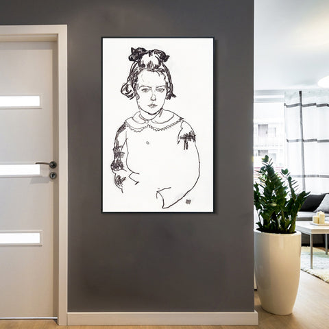 INVIN ART Framed Canvas Giclee Print Woman#79 by Egon Schiele Wall Art Living Room Home Office Decorations