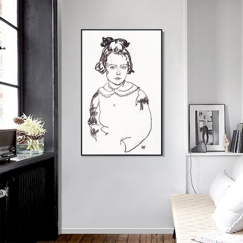 INVIN ART Framed Canvas Giclee Print Woman#79 by Egon Schiele Wall Art Living Room Home Office Decorations