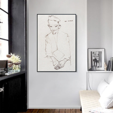 INVIN ART Framed Canvas Giclee Print the old man#80 by Egon Schiele Wall Art Living Room Home Office Decorations