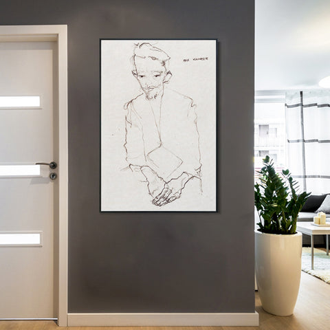 INVIN ART Framed Canvas Giclee Print the old man#80 by Egon Schiele Wall Art Living Room Home Office Decorations