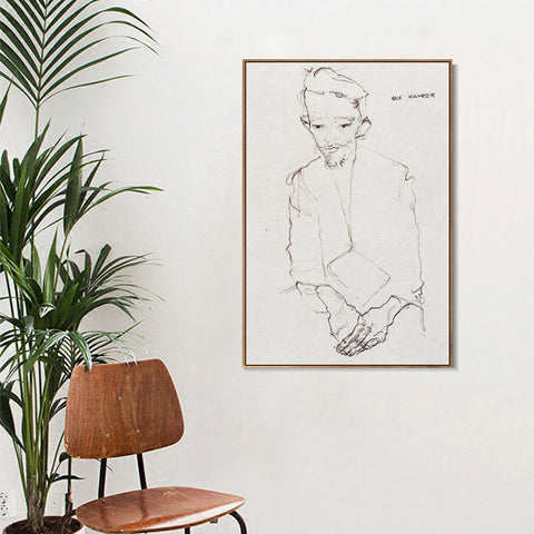 INVIN ART Framed Canvas Giclee Print the old man#80 by Egon Schiele Wall Art Living Room Home Office Decorations