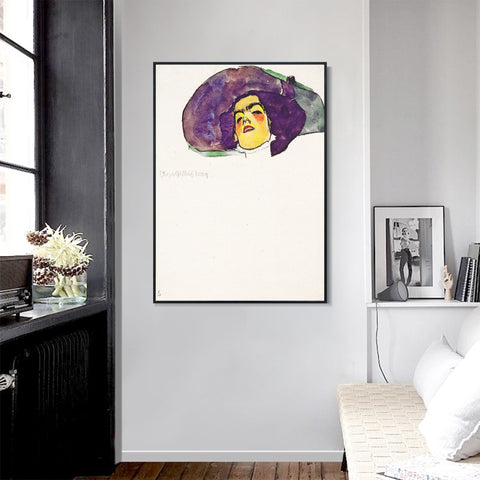 INVIN ART Framed Canvas Giclee Print Sleeping woman#81 by Egon Schiele Wall Art Living Room Home Office Decorations